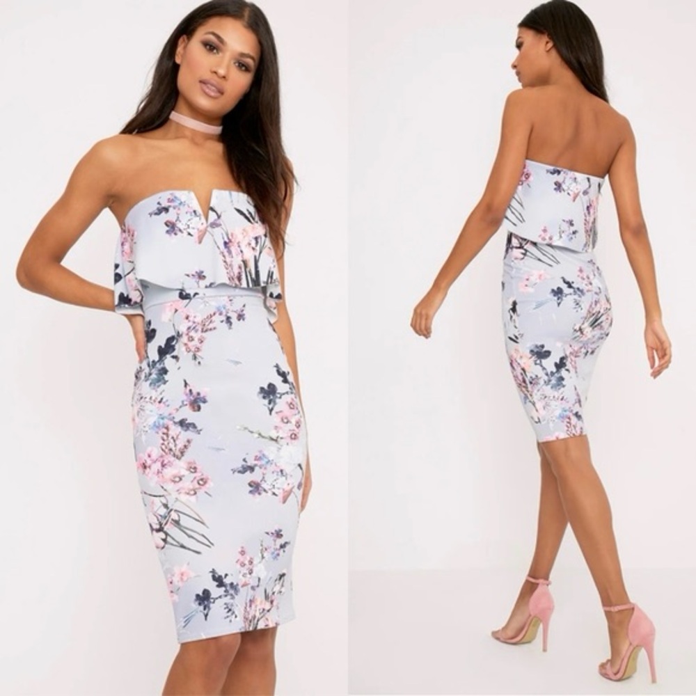 Blue Floral Bodycon Dress